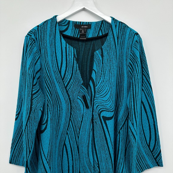 Ali Miles Jacket Top Size XL Blue Black 3/4 Sleeves Stretch Artsy Statement Boho - Picture 3 of 11